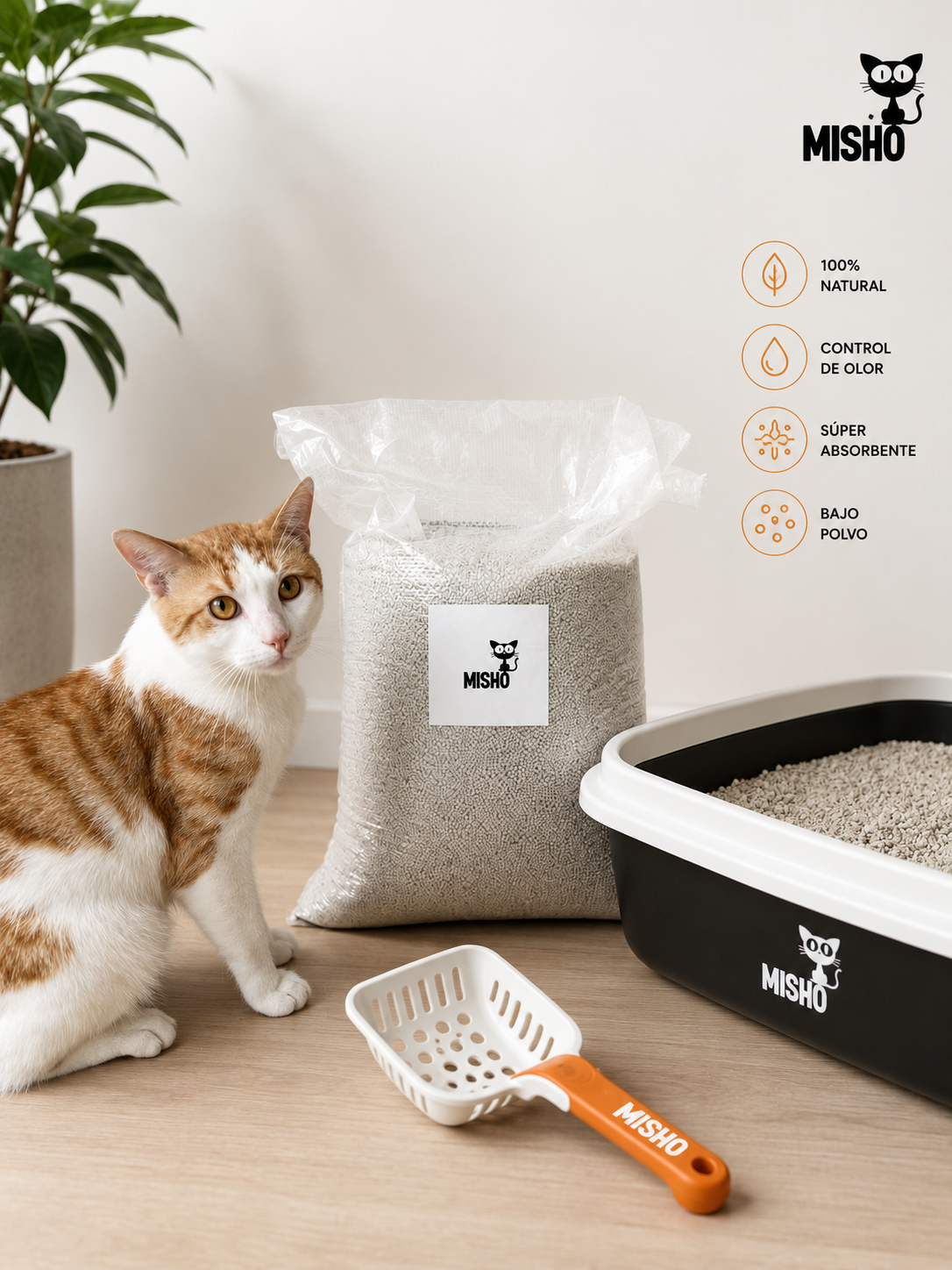 Arena Premium para Gatos MISHO | Bajo polvo y control de olores